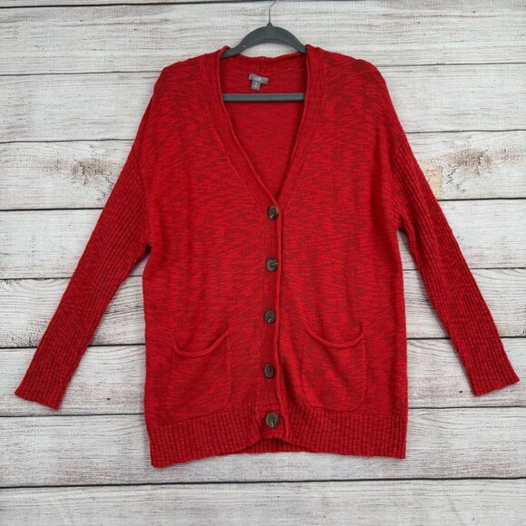 J. Jill Loose Knit Button Up‎ Cardigan Sweater Women's Petite Medium Red - Picture 1 of 11